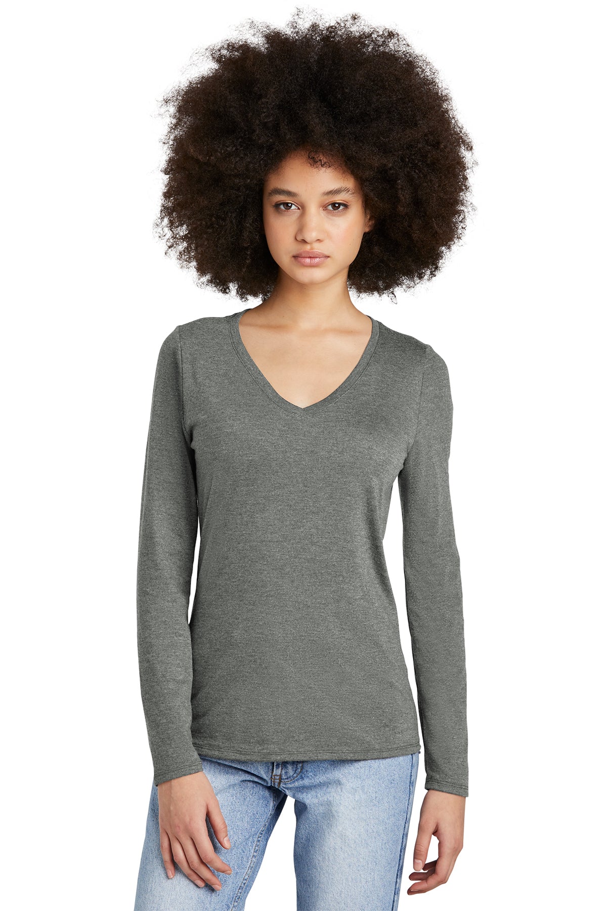 SCREEN PRINTED - DT135- District® Women’s Perfect Tri® Long Sleeve V-Neck Tee