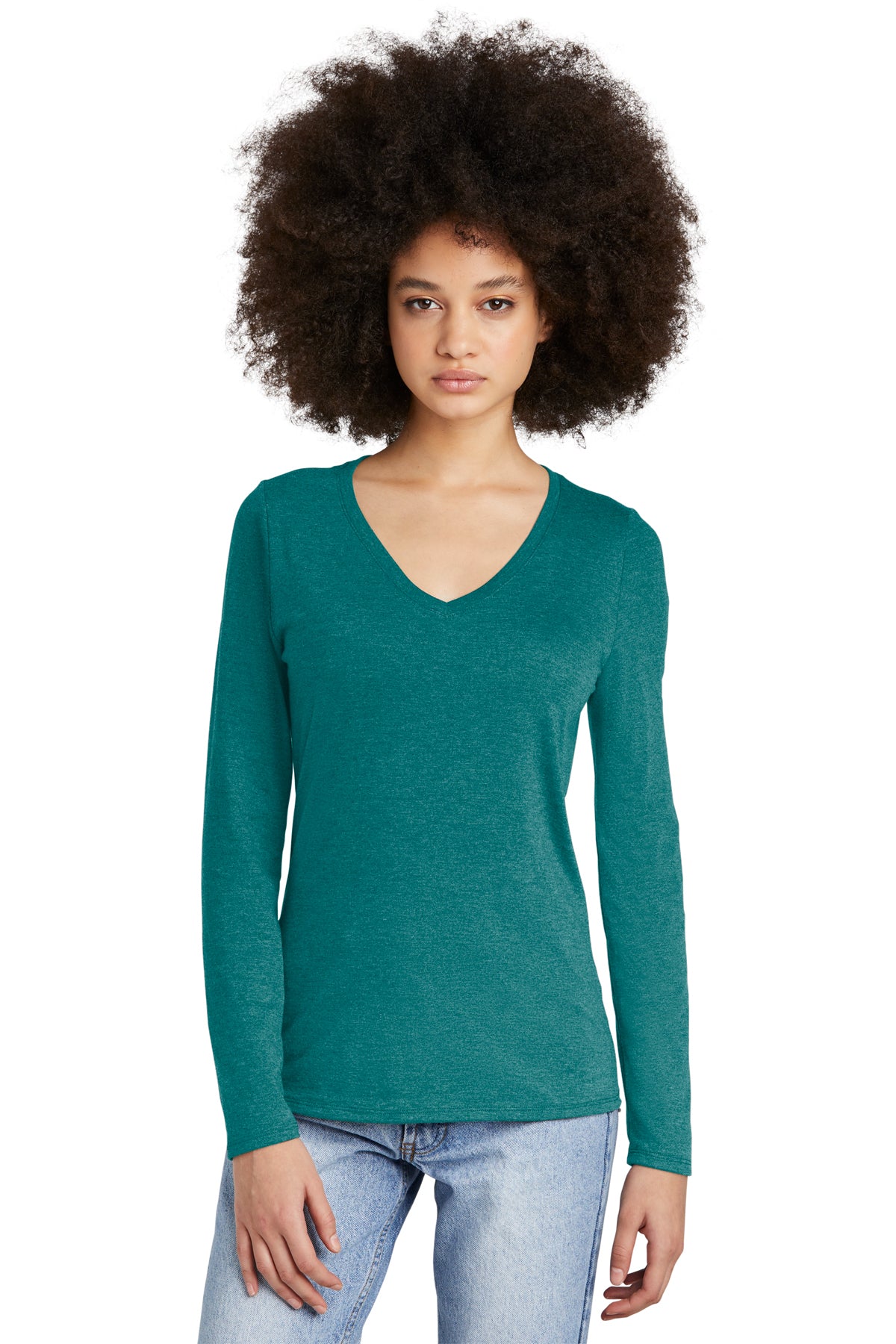 SCREEN PRINTED - DT135- District® Women’s Perfect Tri® Long Sleeve V-Neck Tee
