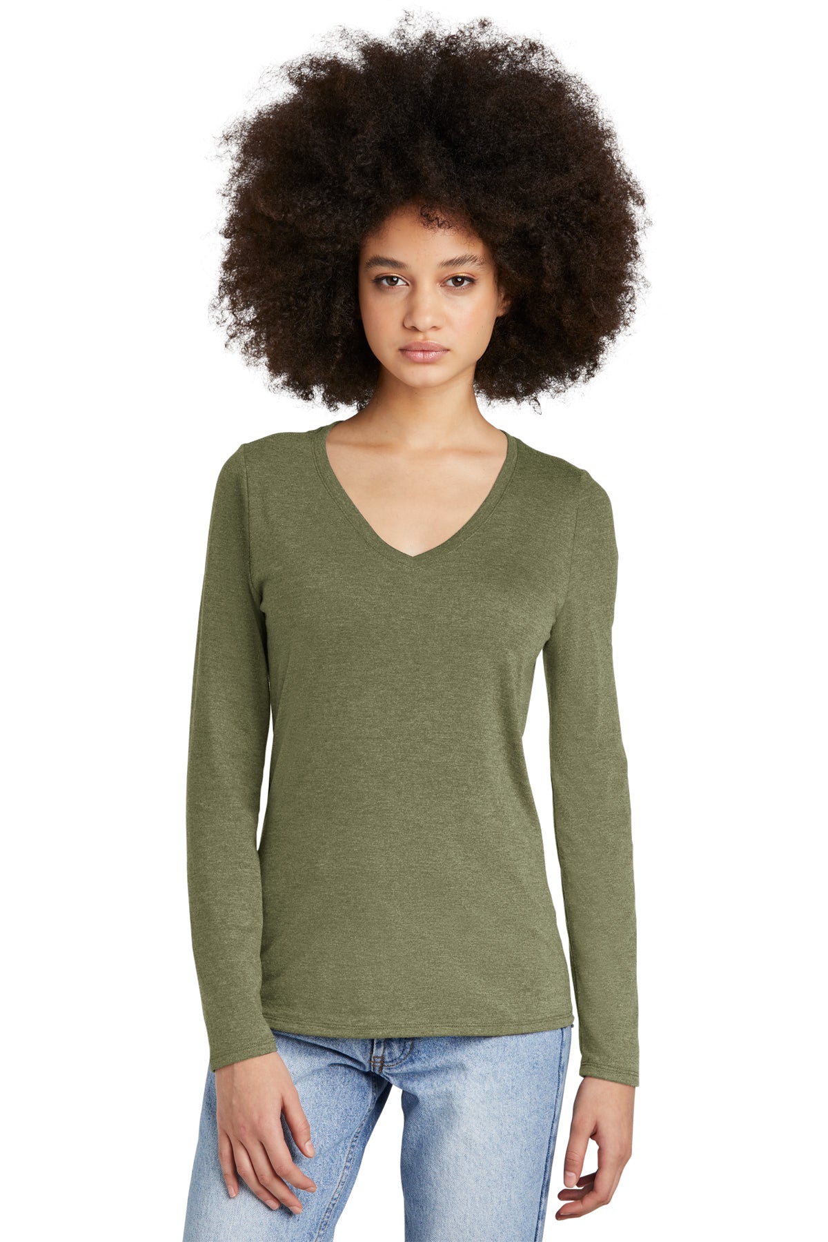 SCREEN PRINTED - DT135- District® Women’s Perfect Tri® Long Sleeve V-Neck Tee