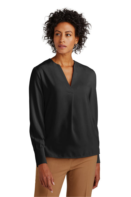 EMBROIDERED - BB18009 - Brooks Brothers® Women's Open-Neck Satin Blouse