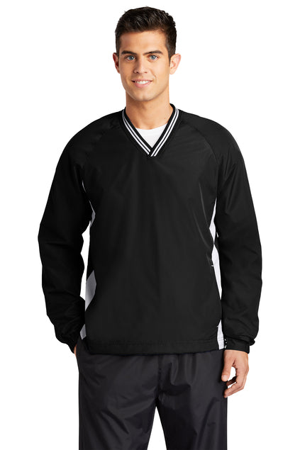 EMBRIODERED - JST62 - Sport-Tek® Men's Tipped V-Neck Raglan Wind Shirt