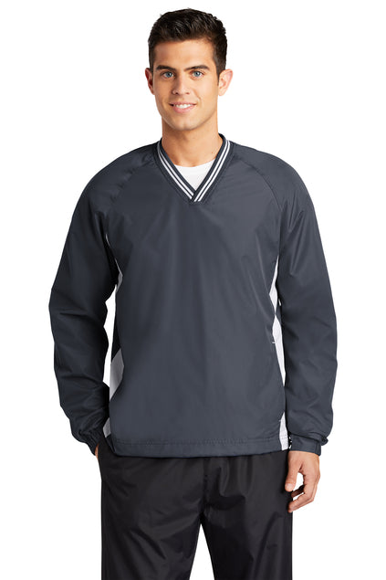 EMBRIODERED - JST62 - Sport-Tek® Men's Tipped V-Neck Raglan Wind Shirt