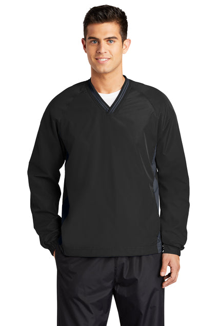 EMBRIODERED - JST62 - Sport-Tek® Men's Tipped V-Neck Raglan Wind Shirt