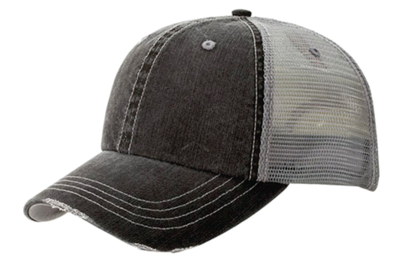 EMBROIDERED - 6990 - Mega Cap Low Profile Unstructured Washed Herringbone Trucker Cap