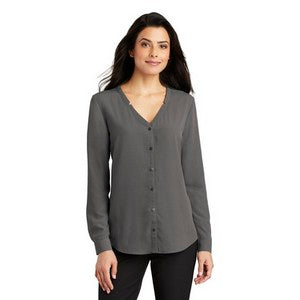EMBROIDERED -Ladies Port Authority® long Sleeve Button-Front Blouse