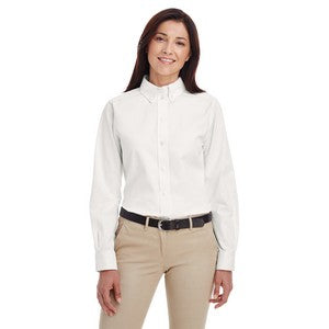 EMBROIDERED- Ladies' Foundation 100% Cotton Long-Sleeve Twill Shirt with Teflon?