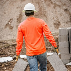 PRINTED Hi-Viz Moisture Wicking Long Sleeve Pocket T-Shirt (Safety Orange)