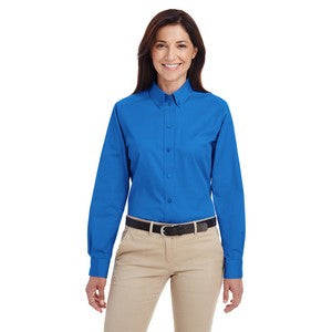 EMBROIDERED- Ladies' Foundation 100% Cotton Long-Sleeve Twill Shirt with Teflon?