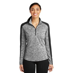 EMBROIDERED-Sport-Tek® Ladies' PosiCharge® Electric Heather Colorblock 1/4-Zip Pullover Sweatshirt