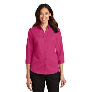 EMBROIDERED -Port Authority® SuperPro™ Ladies 3/4- Sleeve Twill Shirt