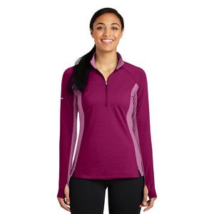 EMBROIDERED-Sport-Tek® Ladies' Sport-Wick® Stretch Contrast 1/2-Zip Pullover Sweatshirt