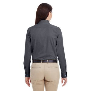 EMBROIDERED- Ladies' Foundation 100% Cotton Long-Sleeve Twill Shirt with Teflon?