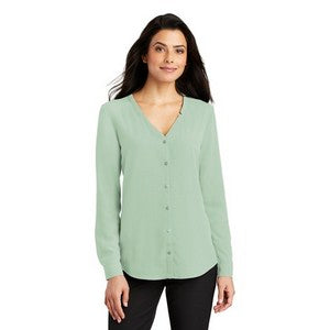 EMBROIDERED -Ladies Port Authority® long Sleeve Button-Front Blouse