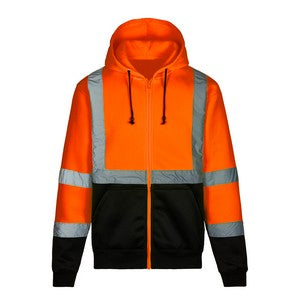 PRINTED Class 3 Full-Zip Heavyweight Safety Orange Hooded Sweatshirt