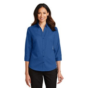 EMBROIDERED -Port Authority® SuperPro™ Ladies 3/4- Sleeve Twill Shirt