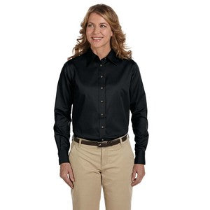 EMBROIDERED-Harriton Ladies' Easy Blend? Long-Sleeve Twill Shirt with Stain-Release