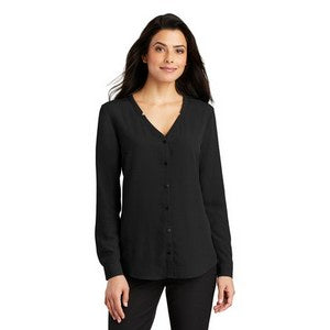 EMBROIDERED -Ladies Port Authority® long Sleeve Button-Front Blouse