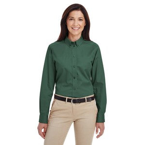 EMBROIDERED- Ladies' Foundation 100% Cotton Long-Sleeve Twill Shirt with Teflon?