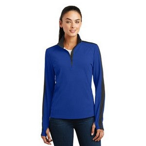 EMBROIDERED-Sport-Tek® Ladies' Sport-Wick® Textured Colorblock 1/4-Zip Pullover Sweatshirt
