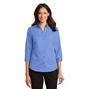 EMBROIDERED -Port Authority® SuperPro™ Ladies 3/4- Sleeve Twill Shirt