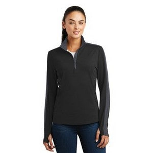 EMBROIDERED-Sport-Tek® Ladies' Sport-Wick® Textured Colorblock 1/4-Zip Pullover Sweatshirt
