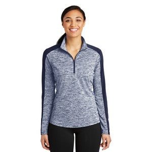 EMBROIDERED-Sport-Tek® Ladies' PosiCharge® Electric Heather Colorblock 1/4-Zip Pullover Sweatshirt