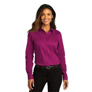 EMBROIDERED -Port Authority® Ladies Long Sleeve Super Pro™ React™ Twill Shirt