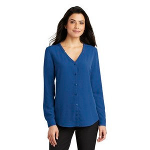 EMBROIDERED -Ladies Port Authority® long Sleeve Button-Front Blouse