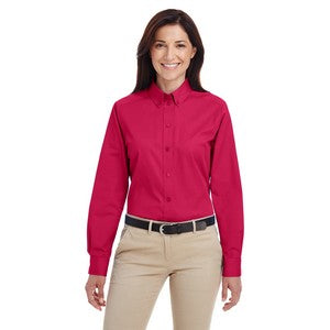 EMBROIDERED- Ladies' Foundation 100% Cotton Long-Sleeve Twill Shirt with Teflon?