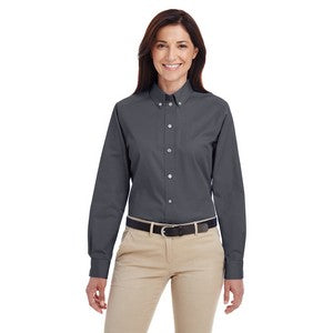 EMBROIDERED- Ladies' Foundation 100% Cotton Long-Sleeve Twill Shirt with Teflon?