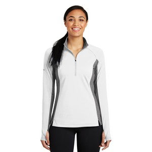 EMBROIDERED-Sport-Tek® Ladies' Sport-Wick® Stretch Contrast 1/2-Zip Pullover Sweatshirt
