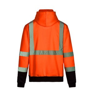 PRINTED Class 3 Full-Zip Heavyweight Safety Orange Hooded Sweatshirt