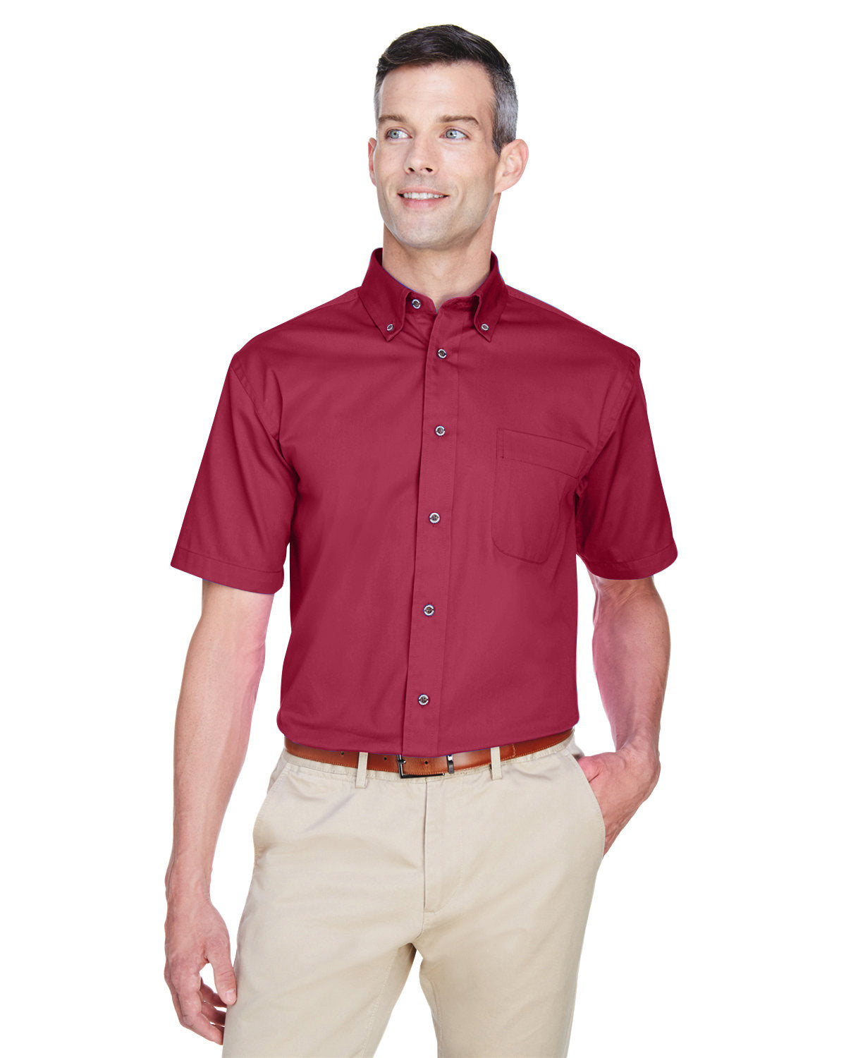 EMBROIDERED - M500S - Harriton Men's Easy Blend? Short-Sleeve Twill Shirt with Stain-Release