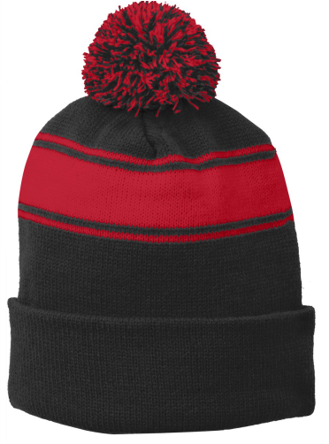 EMBROIDERED - STC28 - Sport-Tek® Stripe Pom Pom Beanie