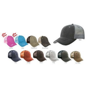 EMBROIDERED Mega Cap Low Profile Unstructured Washed Herringbone Trucker Cap