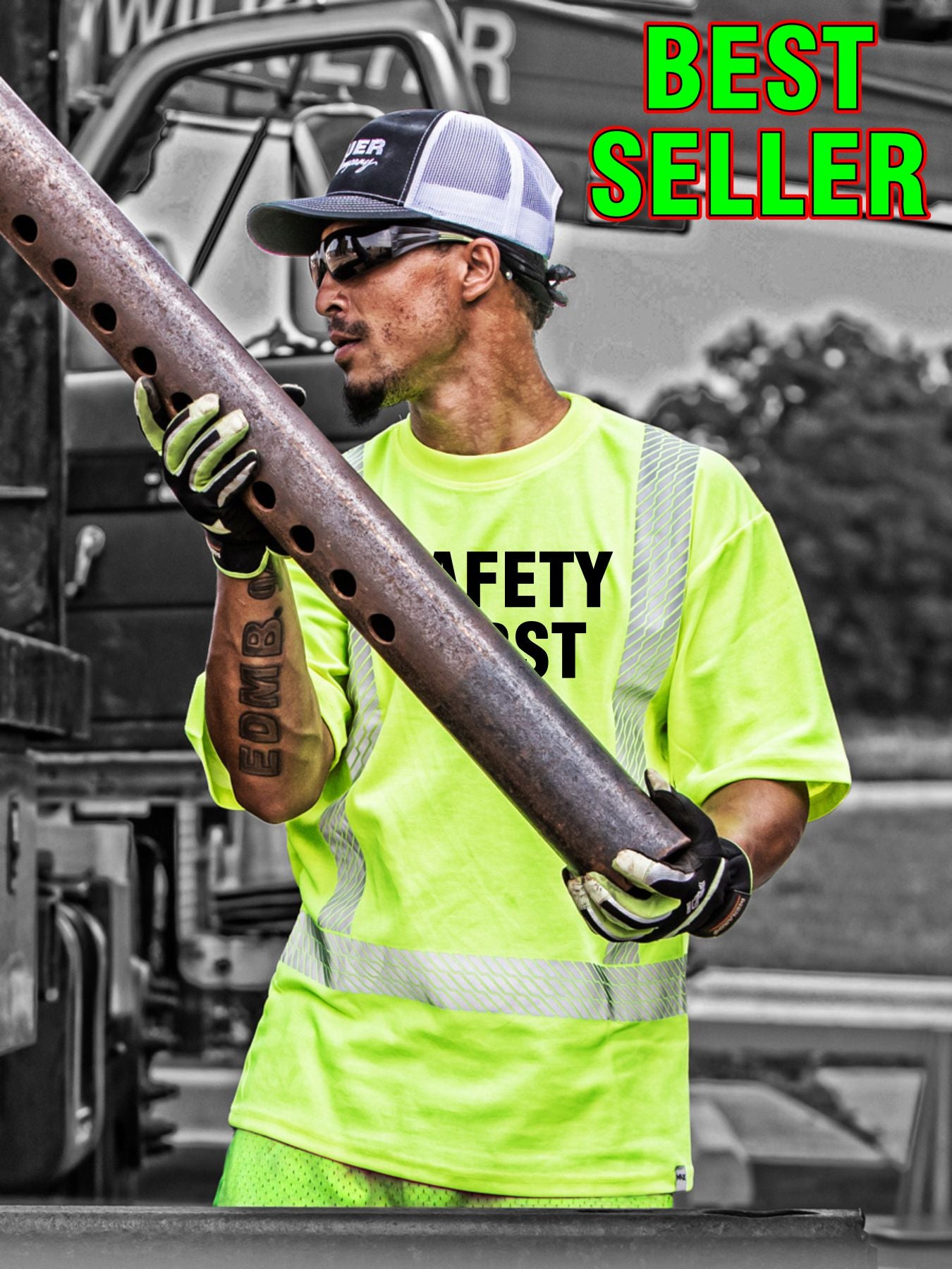 SCREEN PRINTED - MAX412 -  Hi-Viz ANSI Class 2 Safety Green Cotton Rich T-Shirt