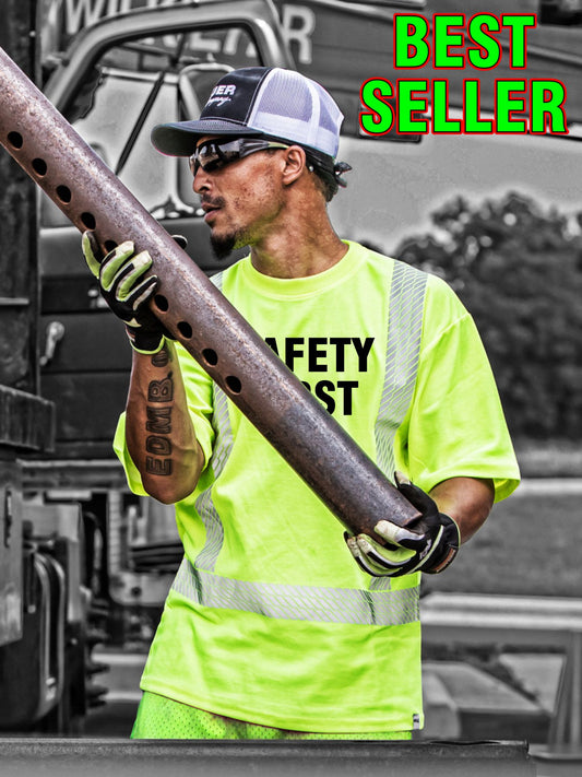 SCREEN PRINTED - MAX412 -  Hi-Viz ANSI Class 2 Safety Green Cotton Rich T-Shirt